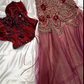girlhomeshops-Vintage Glam Style Burgundy Velvet Beaded Strapless Top + Pink - Purple Tulle Asymmetrical Skirt Evening Dress Set gh5879