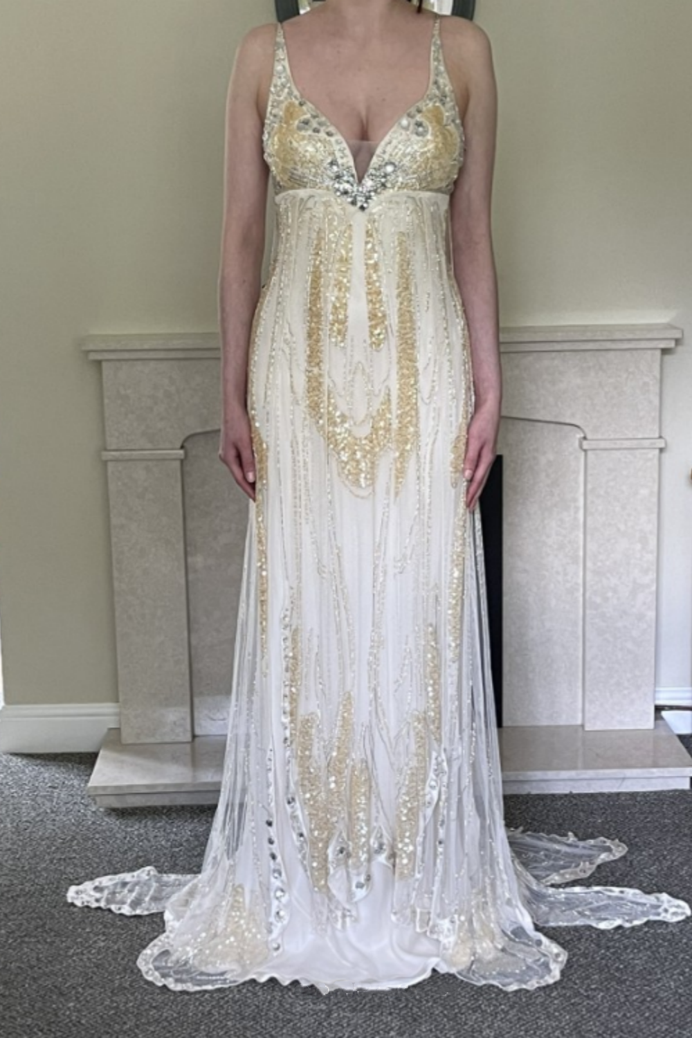 ✨Girlhomeshops-Beige Perlenbesetztes, exquisites, wunderschönes, langes Chiffon-Ballkleid, Abendkleid, Partykleid, gh4986