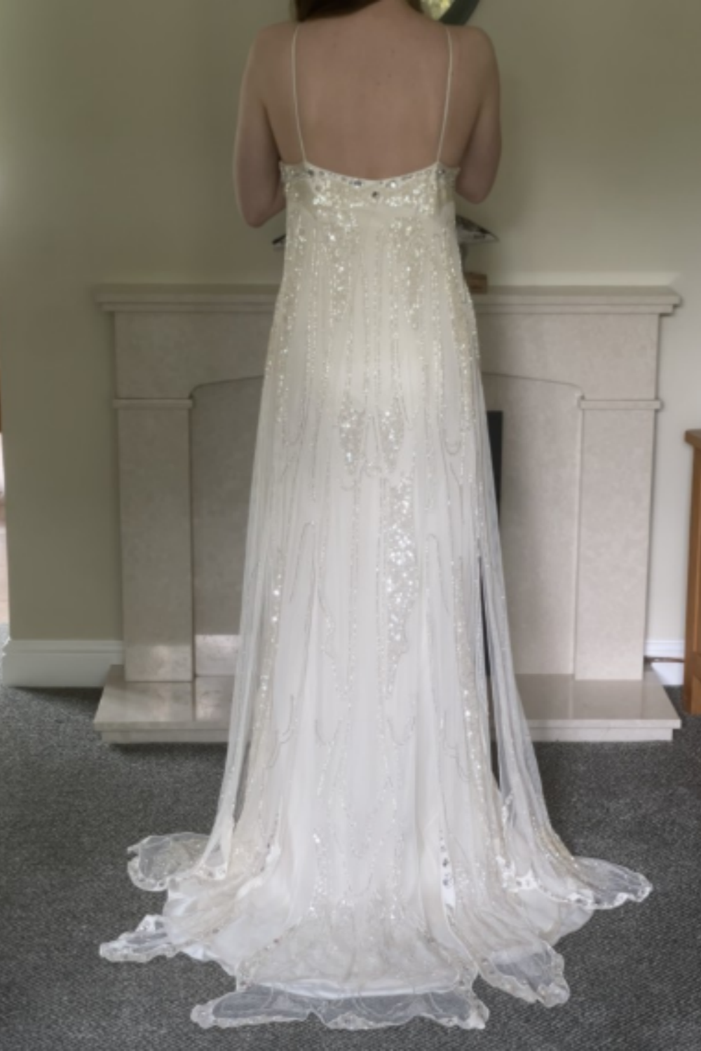 ✨Girlhomeshops-Beige Perlenbesetztes, exquisites, wunderschönes, langes Chiffon-Ballkleid, Abendkleid, Partykleid, gh4986