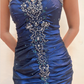 girlhomeshops-Vintage royal blue dress with sewn beading and adjustable back gh6178