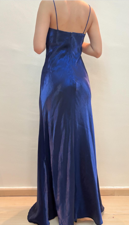 girlhomeshops-Dark Navy Blue Imperial Dress Sparkling and charming delicate beaded spaghetti strap vintage dress gh6179