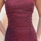 girlhomeshops-A simple yet elegant red mesh beaded strapless dress, a beautiful gown. gh6180