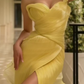 girlhomeshops- Yellow Fashion One-Shoulder Sheer Long Dress gh6201