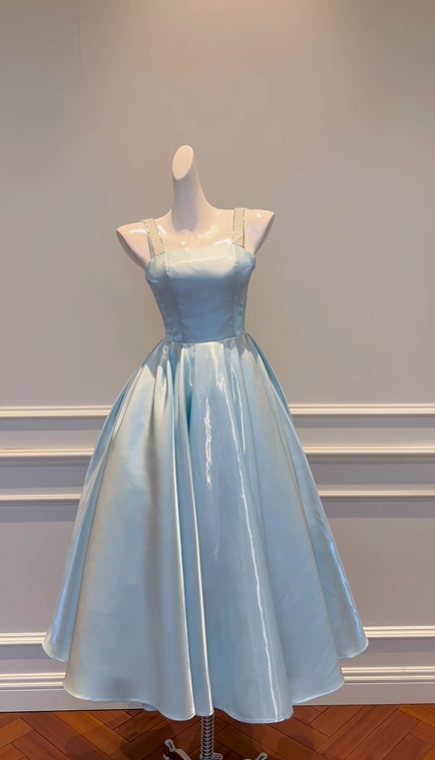 girlhomeshops-Green Ice Blue Satin Long Formal Dress gh6303