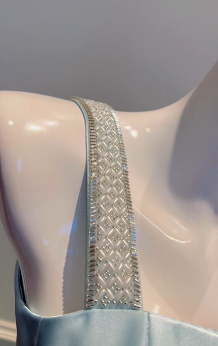 girlhomeshops-Green Ice Blue Satin Long Formal Dress gh6303