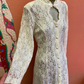 girlhomeshops-Beige Lace Stand-Collar Long-Sleeve Midi Dress, Vintage Pearl Button & Lace-Up Elegant Gown gh6344