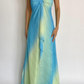 girlhomeshops-Blue-Green Gradient Lurex Halter Sleeveless Train Gown, Resort-Style Ruffle & Flowy Elegant Dress gh6346
