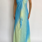 girlhomeshops-Blue-Green Gradient Lurex Halter Sleeveless Train Gown, Resort-Style Ruffle & Flowy Elegant Dress gh6346