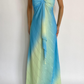 girlhomeshops-Blue-Green Gradient Lurex Halter Sleeveless Train Gown, Resort-Style Ruffle & Flowy Elegant Dress gh6346