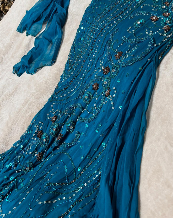 girlhomeshops-Blue delicate beaded chiffon long dress gh6153