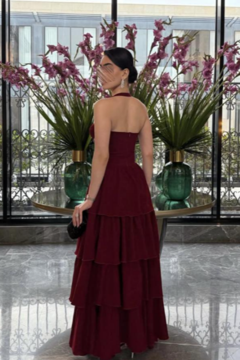 girlhomeshops-Burgundy Chiffon Long Dress With Delicate Beading gh6251