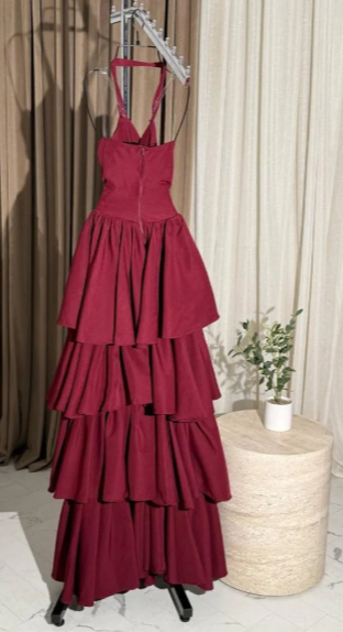 girlhomeshops-Burgundy Chiffon Long Dress With Delicate Beading gh6251
