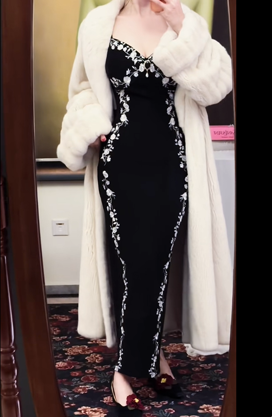 Vintage Lady Style Maxi Ankle-Length Embroidered Camisole Gown - Slim Elegant Dress for Dinner Party & Evening Events gh6486