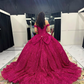 Fuchsia Sequin Off-the-shoulder Ball Gown: Heavy Sparkle Tulle, Heart Neckline Waist, Banquet Centerpiece Princess Dress gh6588