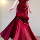 Red One Shoulder Retro Fashion Flower Long Dress gh6657