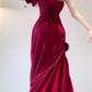 Red One Shoulder Retro Fashion Flower Long Dress gh6657