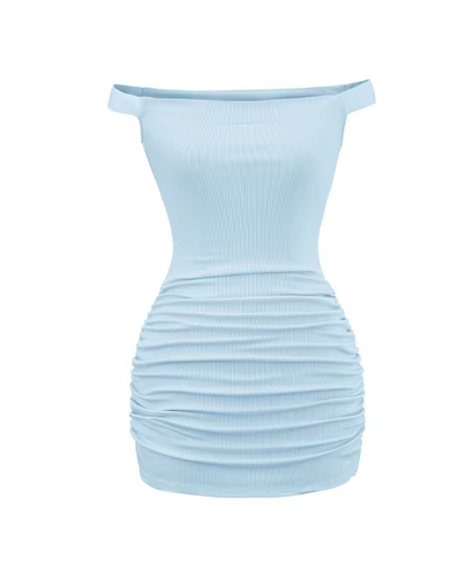 Sexy off-shoulder pleated bodycon dress for women, pink mini skirt. 11350