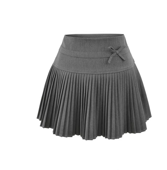 American retro preppy style autumn/winter bow tie pleated skirt women's slimming A-line mini skirt 11352