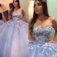 Prom Dresses New Blue Quinceanera Dresses Ball Gown Sweetheart Lace Appliques Crystal Beaded 3D Floral Flowers Sweet 16 Party Prom Dress Evening Gowns  gh953