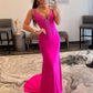 Rose Red V-neck Beading Mermaid Prom Dress with Side Slit gh2587