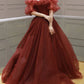 Burgundy Off Shoulder A Line Formal Evening Dress Tulle Long Prom Dress gh2516
