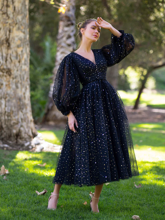 V neck tulle a line  Prom Dresses sequins evening dress gh2672