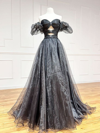 Robe de soirée longue noire à épaules dénudées et nœud papillon gh2757