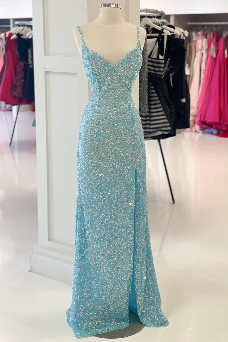 Robe de soirée longue en paillettes bleu Tiffany, élégante, sirène, brillante, gh2721