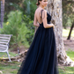 Deep V-neck Tulle Sweep Train Prom Dress gh2680