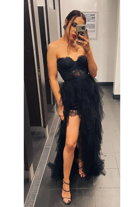 Robe de bal élégante en tulle à volants superposés couleur rouille gh2708