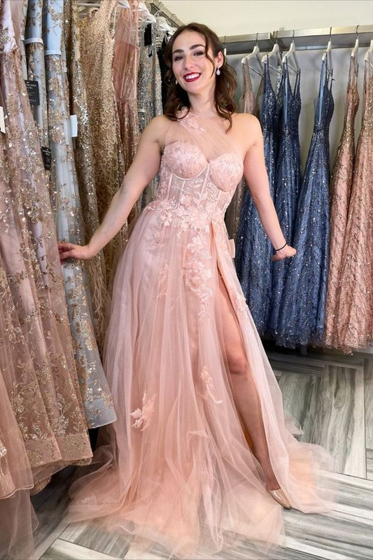 Robe de bal longue en tulle à fleurs roses gh2746