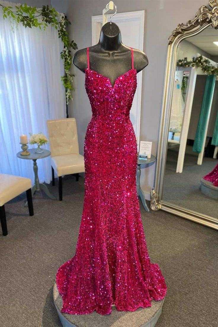 Sequin Split Neck Mermaid Long Prom Dress gh2715