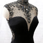 Black Beaded Turtleneck Formal Tulle Mermaid Evening Gown Prom dresses Party Dress with Slits gh4897