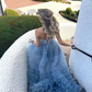 Robe de soirée longue en tulle à volants superposés bleu clair magnifique A-line gh2685