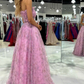 A line Strapless Printed Glitter Tulle Prom Dress gh2705
