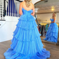 Strapless A-Line Tiered Crinkled Tulle Prom Dress gh2674