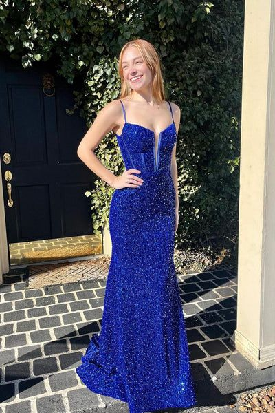Robe de soirée longue à paillettes bleues gh2962
