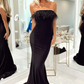 Strapless Black Feathers Mermaid Long Party Dress gh2704