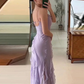 Robe de bal à bretelles spaghetti et à pampilles violettes avec fente gh2736