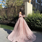 Pink glitter exquisite beading off-shoulder A-line elegant long tulle ball gown evening dress fairy princess dress gh2752
