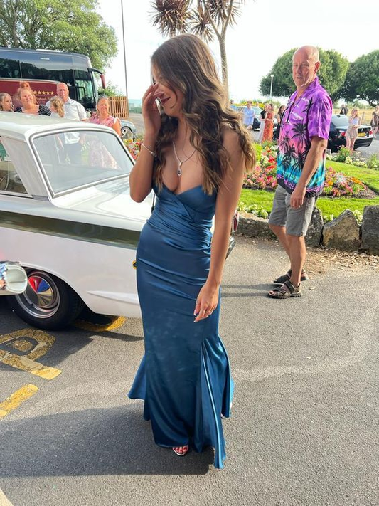 Blue fashion elegant charming V-neck mermaid sleeveless backless lace-up long formal evening dress party dress dress prom dress gh2976