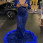 Sequined Mermaid Prom Dresses Royal Blue Sexy Party Gown with Feather gh2983