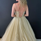 A line V Neck Glitter Tulle Prom Dress with Lace up Back gh2706
