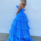 Strapless A-Line Tiered Crinkled Tulle Prom Dress gh2674