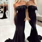 Strapless Black Feathers Mermaid Long Party Dress gh2704