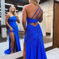 One Shoulder Beading Blue Mermaid Prom Dress with Side Slit gh2505
