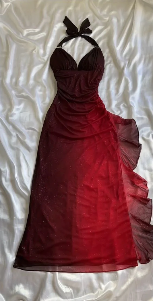 Halter Birthday Party Dress Red Shiny Prom Dresse gh2920