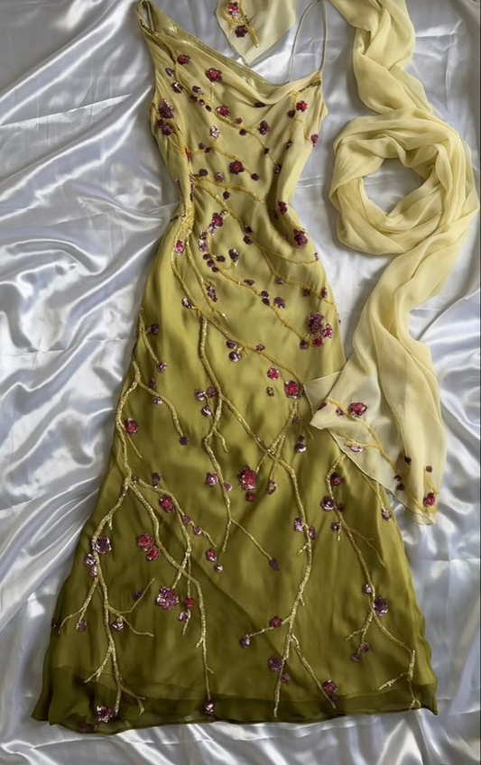 Spaghetti Straps Beaded Green  Prom Dress gh2932