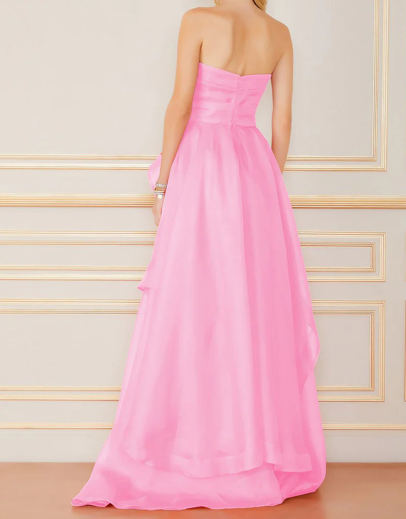 Robe de soirée longue en tulle à volants, élégante, rose clair, coupe A-line, épaules dénudées, gh2684