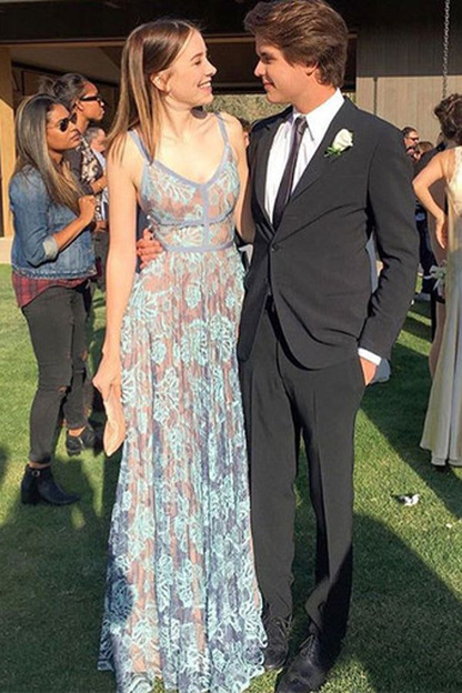 Elegant A Line Floor Length V Neck Spaghetti Straps Long Prom Dresses gh2870